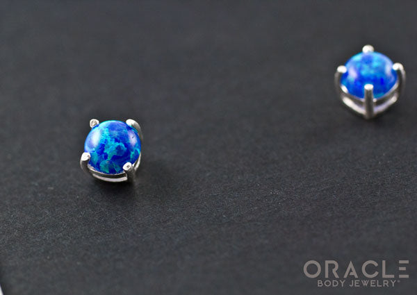 Sterling Silver Synthetic Blue Opal Earrings