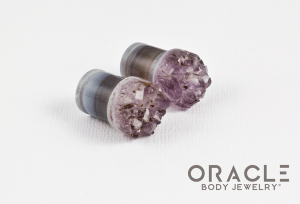 7/16" (11mm) Druzy Rough Amethyst Single Flare Plugs