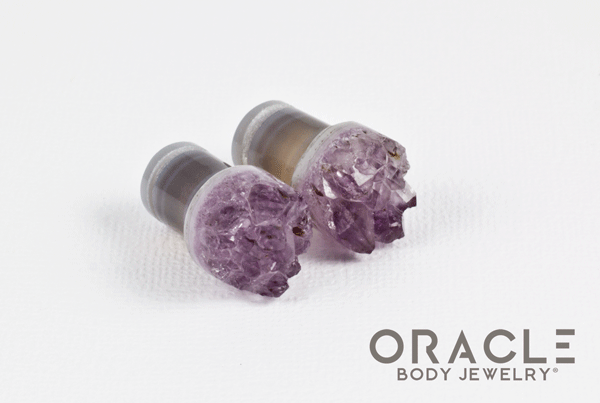 00g (9.5mm-10mm) Druzy Rough Amethyst Single Flare Plugs