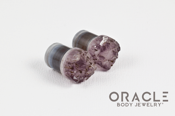 7/16" (11mm) Druzy Rough Amethyst Single Flare Plugs