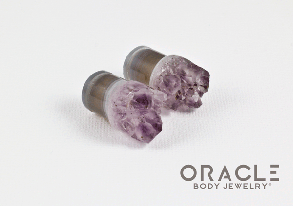 7/16" (11mm) Druzy Rough Amethyst Single Flare Plugs