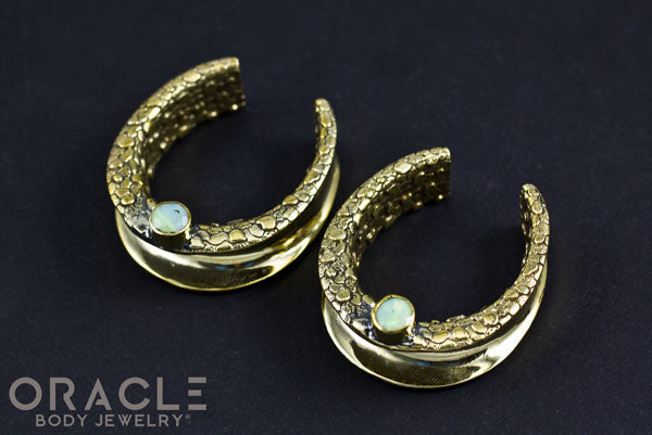 1-1/4" (32mm) Brass Saddles with Nugget Texture and Faceted White Opal