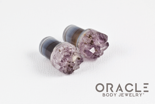 00g (9.5mm-10mm) Druzy Rough Amethyst Single Flare Plugs