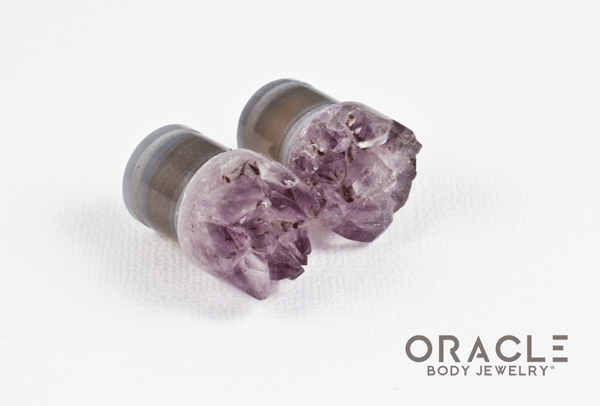 1/2" (12.5mm) Druzy Rough Amethyst Single Flare Plugs