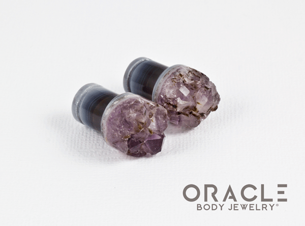 00g (9.5mm-10mm) Druzy Rough Amethyst Single Flare Plugs