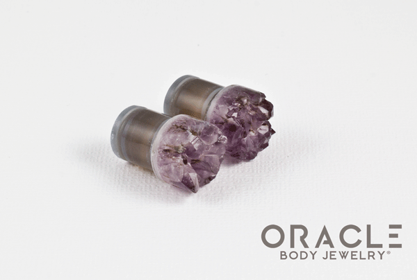 7/16" (11mm) Druzy Rough Amethyst Single Flare Plugs