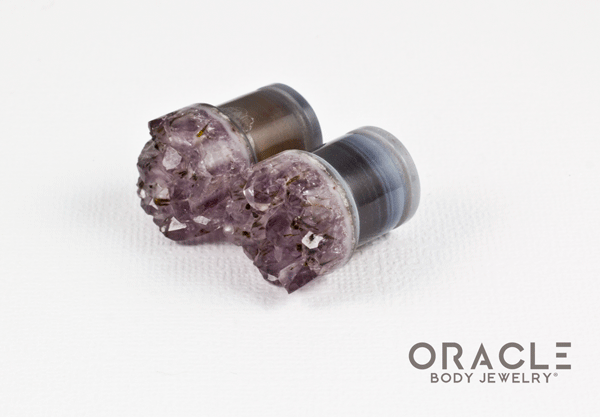 1/2" (12.5mm) Druzy Rough Amethyst Single Flare Plugs