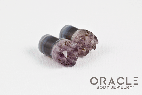 7/16" (11mm) Druzy Rough Amethyst Single Flare Plugs