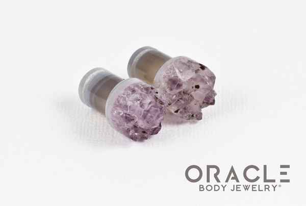 00g (9.5mm-10mm) Druzy Rough Amethyst Single Flare Plugs