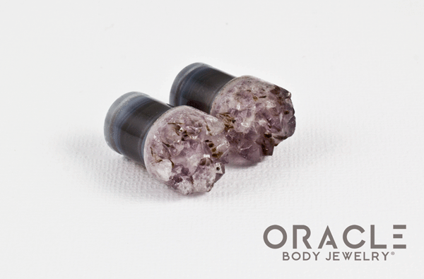 7/16" (11mm) Druzy Rough Amethyst Single Flare Plugs