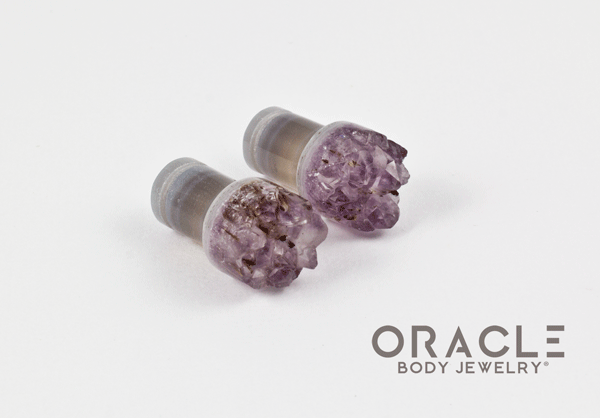 0g (8mm) Druzy Rough Amethyst Single Flare Plugs