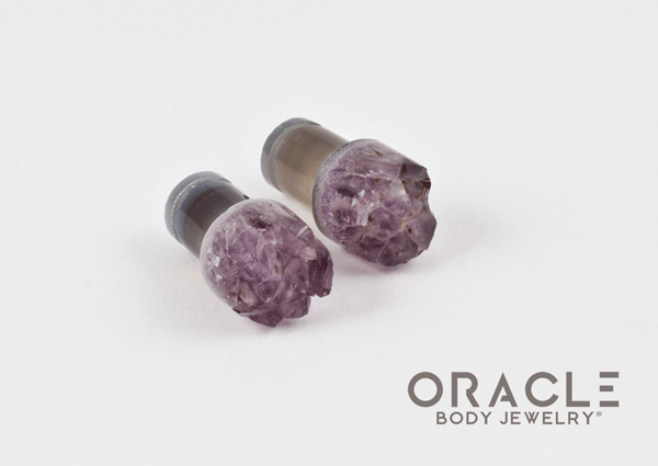 0g (8mm) Druzy Rough Amethyst Single Flare Plugs