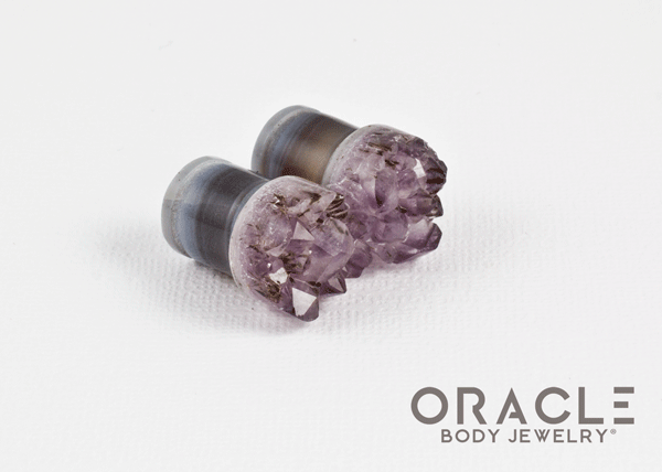 7/16" (11mm) Druzy Rough Amethyst Single Flare Plugs