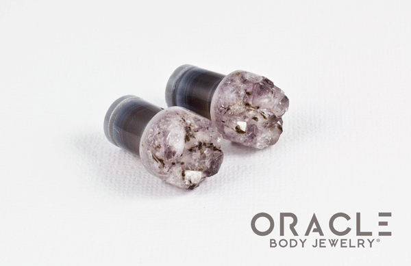 00g (9.5mm-10mm) Druzy Rough Amethyst Single Flare Plugs