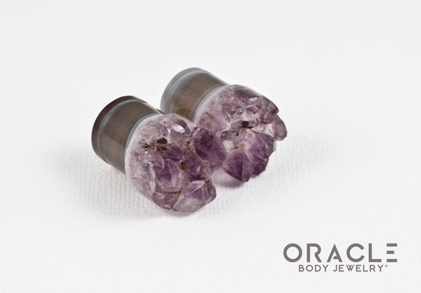 1/2" (12.5mm) Druzy Rough Amethyst Single Flare Plugs