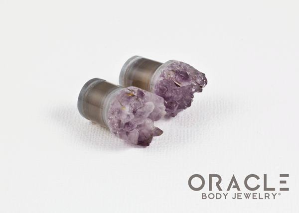 7/16" (11mm) Druzy Rough Amethyst Single Flare Plugs