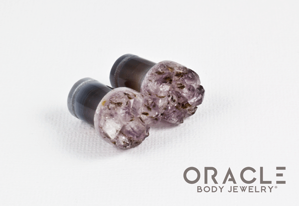 00g (9.5mm-10mm) Druzy Rough Amethyst Single Flare Plugs