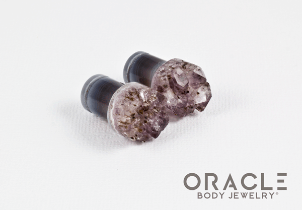 00g (9.5mm-10mm) Druzy Rough Amethyst Single Flare Plugs