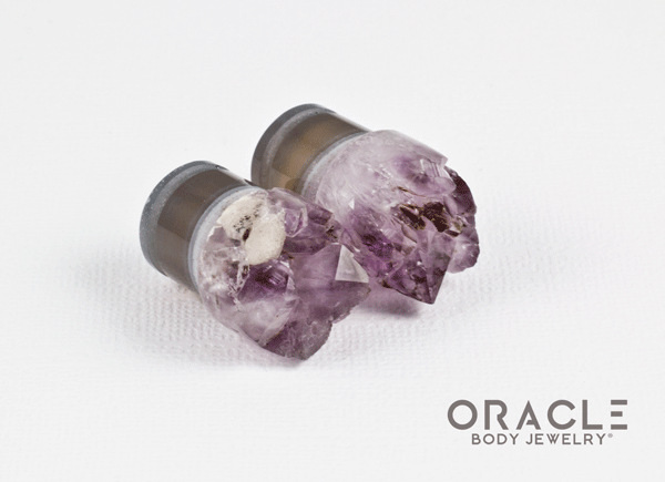 1/2" (12.5mm) Druzy Rough Amethyst Single Flare Plugs