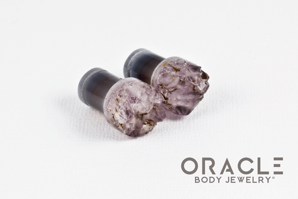 00g (9.5mm-10mm) Druzy Rough Amethyst Single Flare Plugs