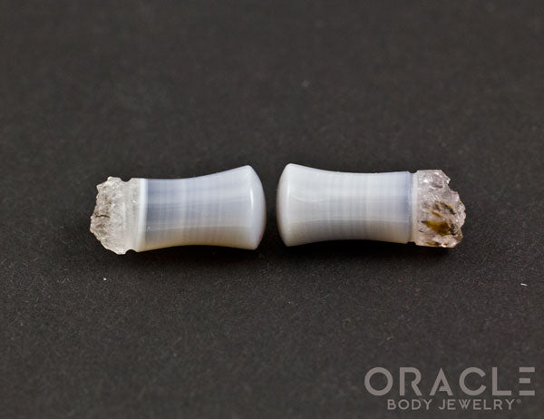 2g (6.5mm) Double Flare Druzy Rough Amethyst Plugs