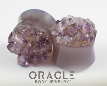 7/8" (22mm) Druzy Rough Amethyst Double Flare Plugs