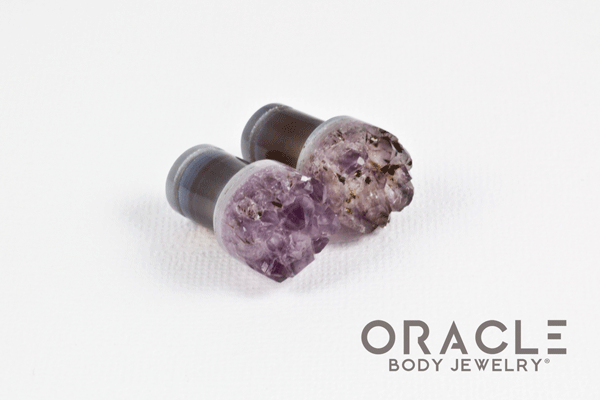 00g (9.5mm-10mm) Druzy Rough Amethyst Single Flare Plugs