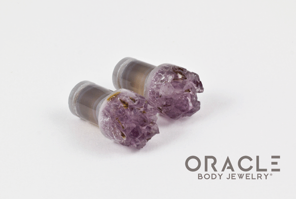 0g (8mm) Druzy Rough Amethyst Single Flare Plugs