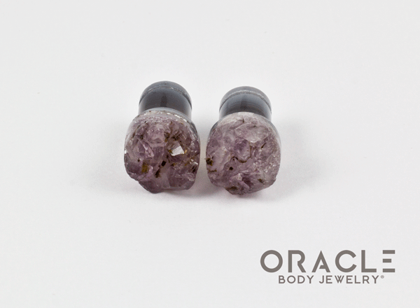 0g (8mm) Druzy Rough Amethyst Single Flare Plugs