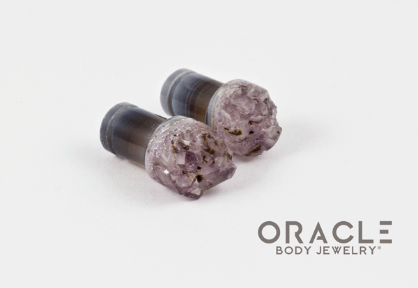 0g (8mm) Druzy Rough Amethyst Single Flare Plugs