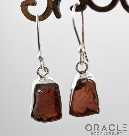 Sterling Silver Raw Garnet Earrings