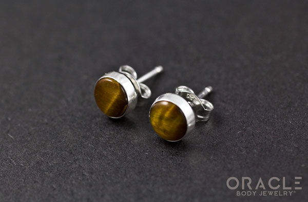Sterling Silver Yellow Tiger Eye Earrings