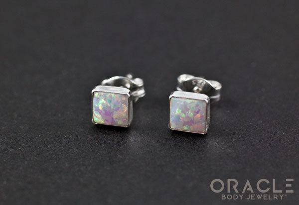 Sterling Silver Synthetic Pink Opal Earrings