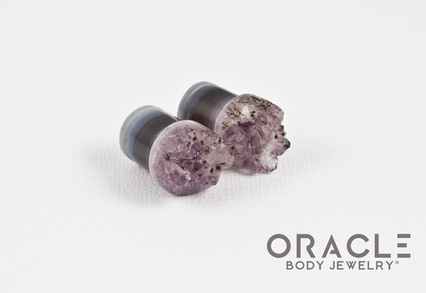 7/16" (11mm) Druzy Rough Amethyst Single Flare Plugs