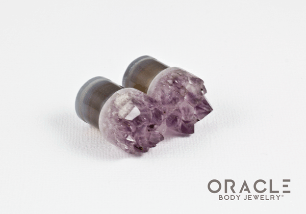 1/2" (12.5mm) Druzy Rough Amethyst Single Flare Plugs