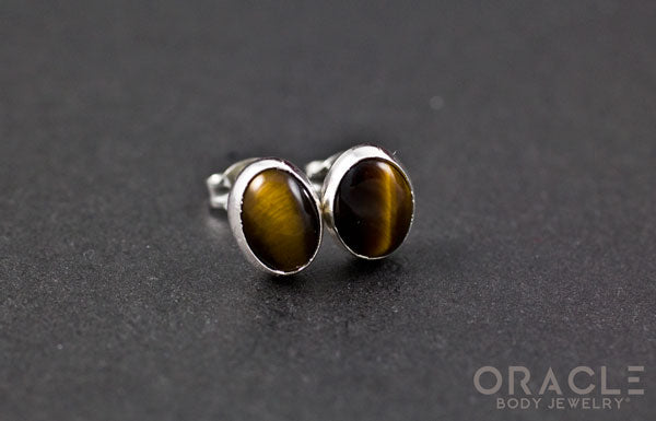 Sterling Silver Yellow Tiger Eye Earrings