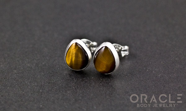 Sterling Silver Yellow Tiger Eye Earrings.
