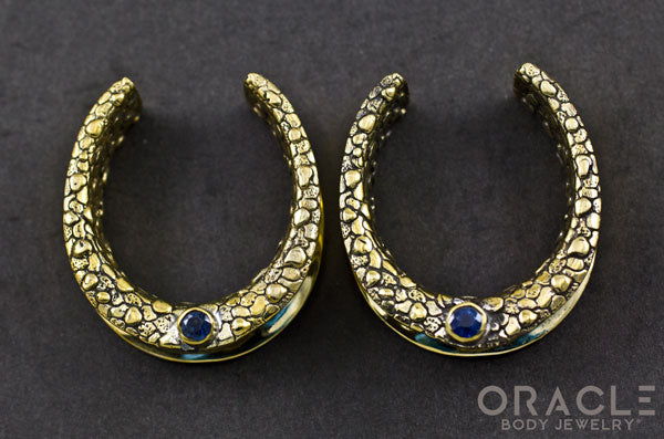 1-1/4" (32mm) Brass Saddles with Nugget Texture and London Blue Topaz