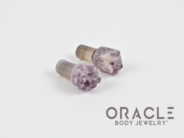 2g (6.5mm) Druzy Rough Amethyst Single Flare Plugs