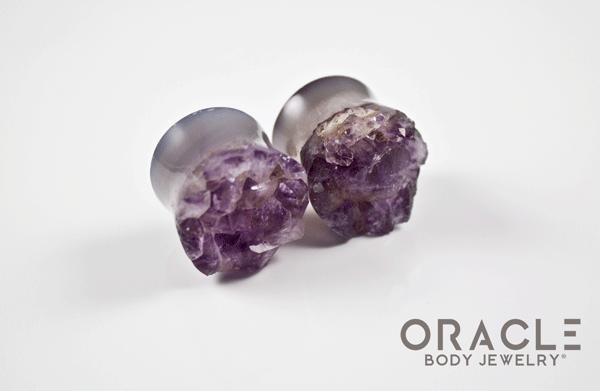 7/8" (22mm) Druzy Rough Amethyst Double Flare Plugs