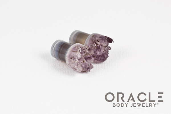 00g (9.5mm-10mm) Druzy Rough Amethyst Single Flare Plugs