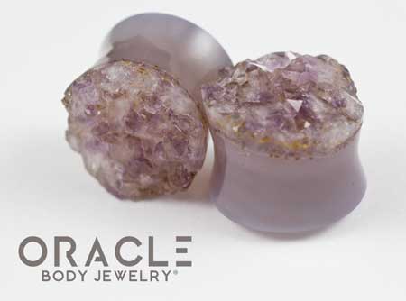 7/8" (22mm) Druzy Rough Amethyst Double Flare Plugs