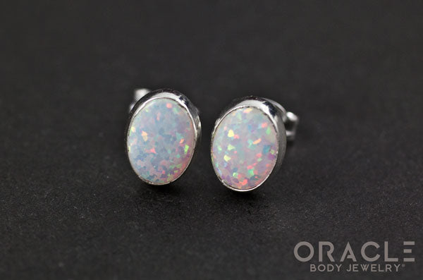 Sterling Silver Synthetic White Opal Earrings