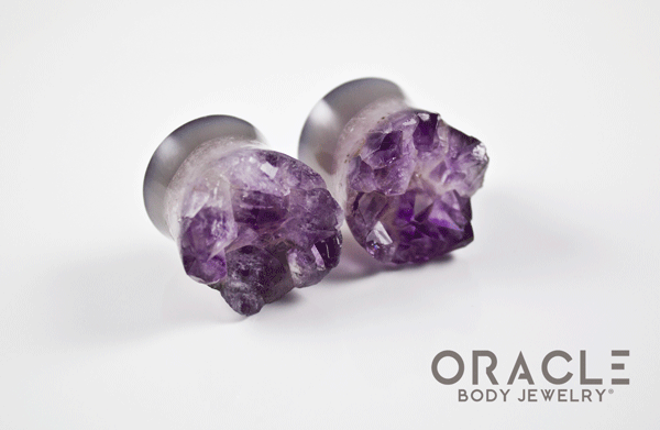 7/8" (22mm) Druzy Rough Amethyst Double Flare Plugs