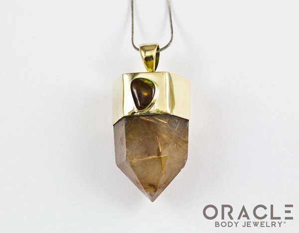 Zuul Pendant with Rutilated Quartz Points and Fire Agate Accent