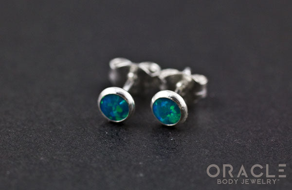 Sterling Silver Synthetic Blue Opal Earrings