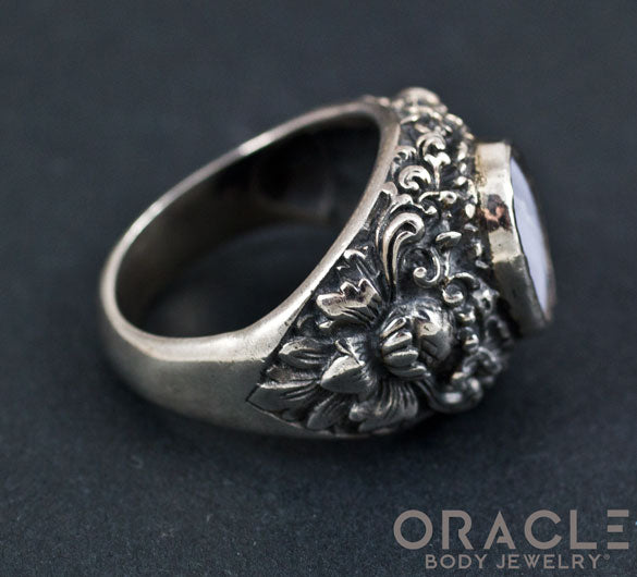 Sterling Silver Lotus Ring with Blue Lace Agate Size 10