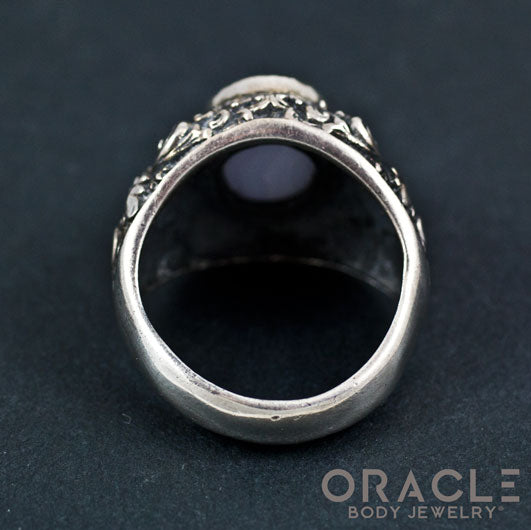 Sterling Silver Lotus Ring with Blue Lace Agate Size 10