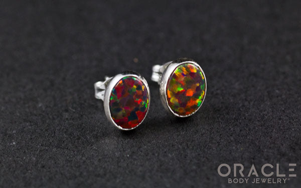 Sterling Silver Synthetic Red Opal Earrings