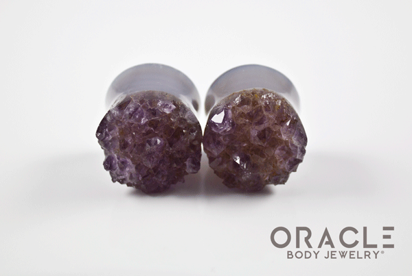7/8" (22mm) Druzy Rough Amethyst Double Flare Plugs